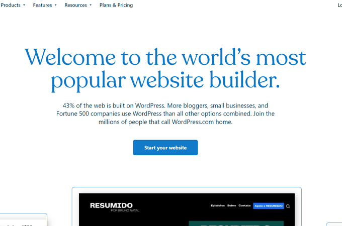 Screenshot of WordPress home page