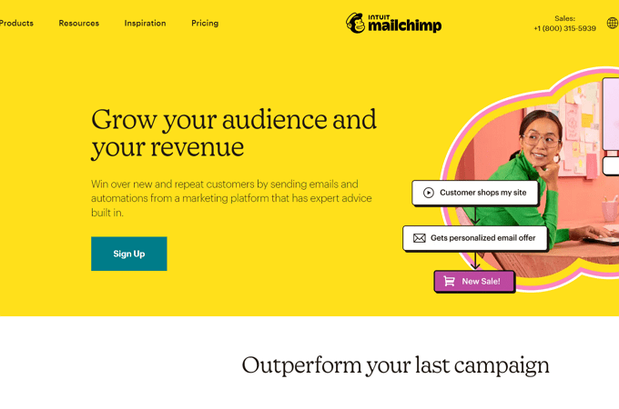 Screenshot of Mailchimp home page