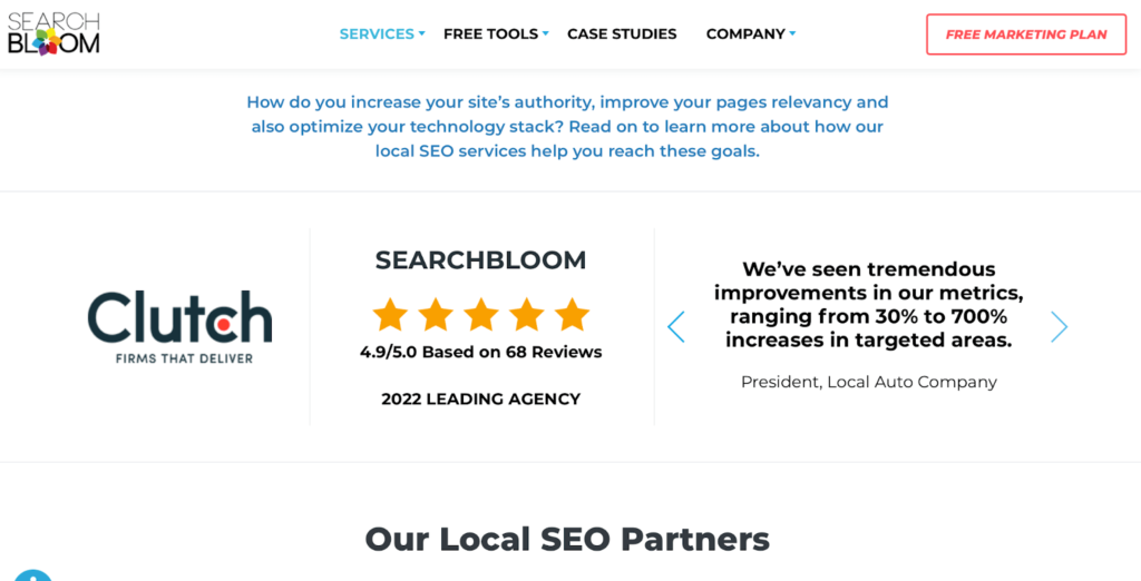 Screenshot of Search Bloom Services landing page