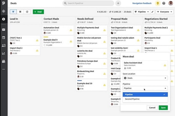 Screenshot of Pipedrive sales leads dashboard