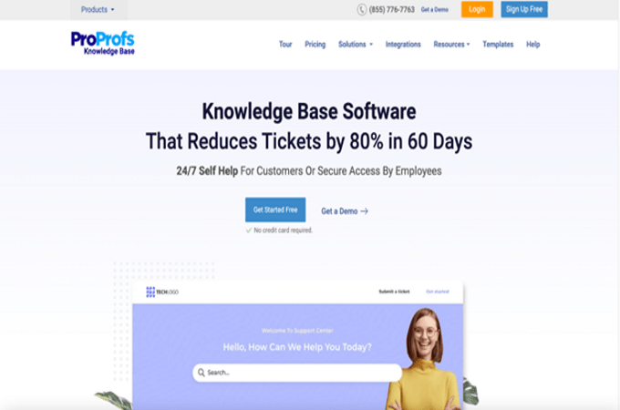 Screenshot of ProProfs Knowledge Base homepage