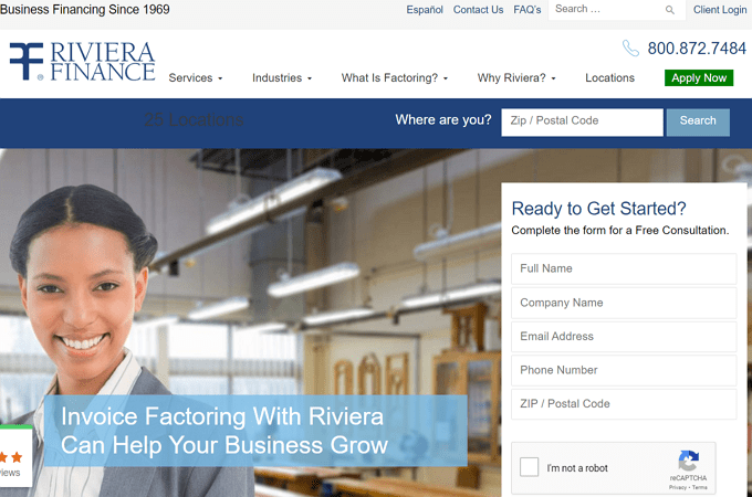 Screenshot of Riviera Finance home page