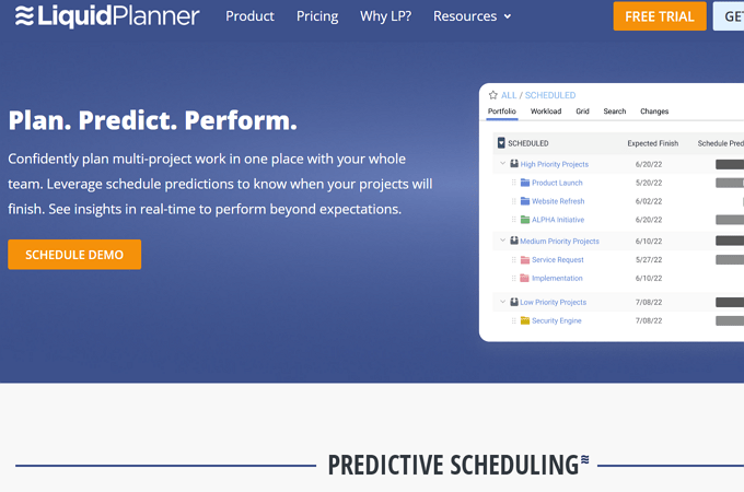 Screenshot of LiquidPlanner home page