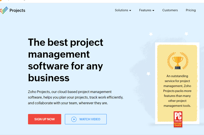 Screenshot of Zoho Projects webpage for project management software