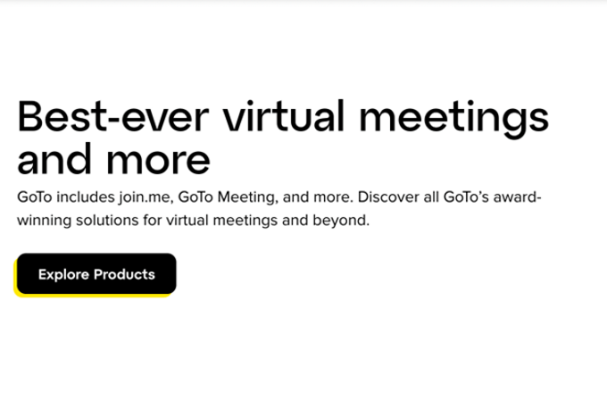 Screenshot of Join.Me webpage with headline that says "Best-ever virtual meetings and more"