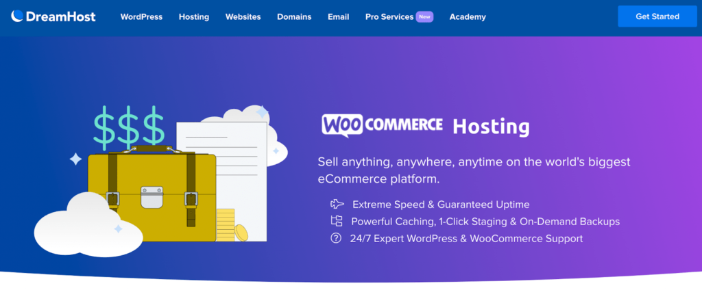Screenshot of DreamHost webpage for WooCommerce hosting