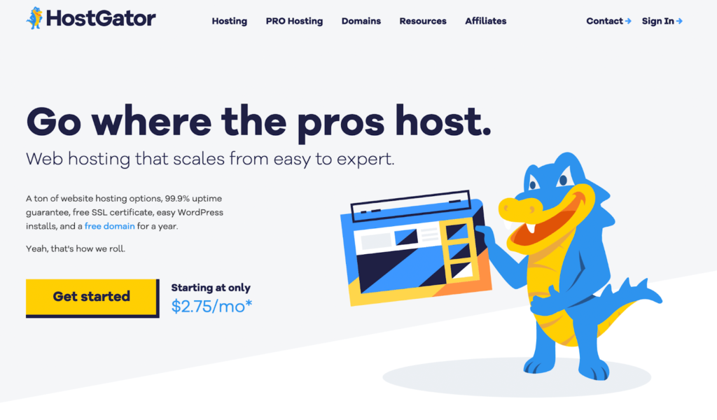 Screenshot of HostGator web hosting landing page