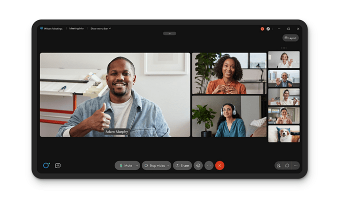 Screenshot of Webex's video conferencing technology with a clean interface