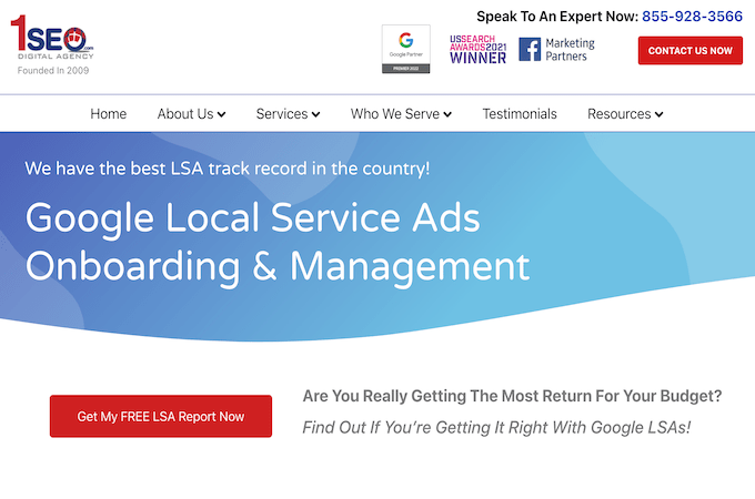 Screenshot of 1SEO webpage for Google Local Service Ads