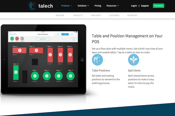 Screenshot of Talech restaurant POS features webpage.