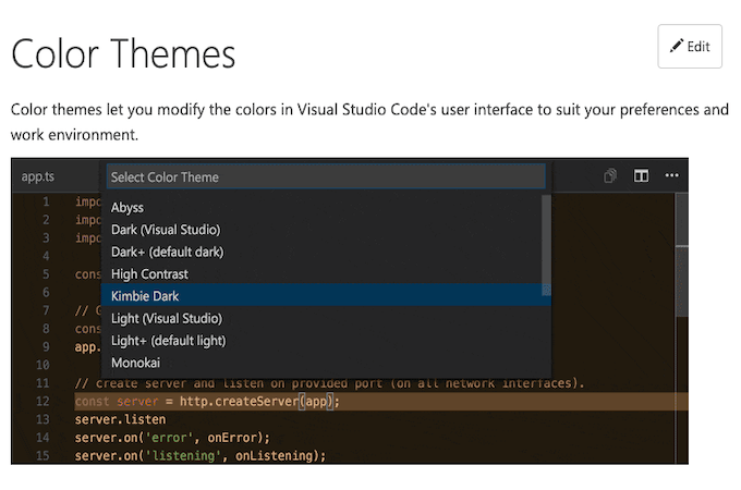 Visual Studio Code - Color themes