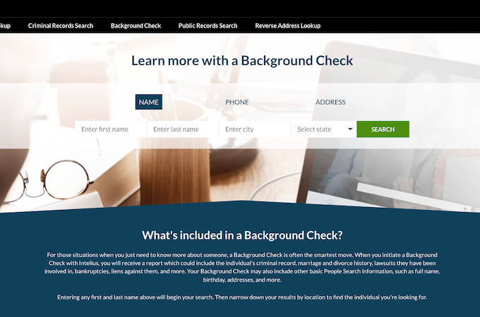 Intelius background check function and information
