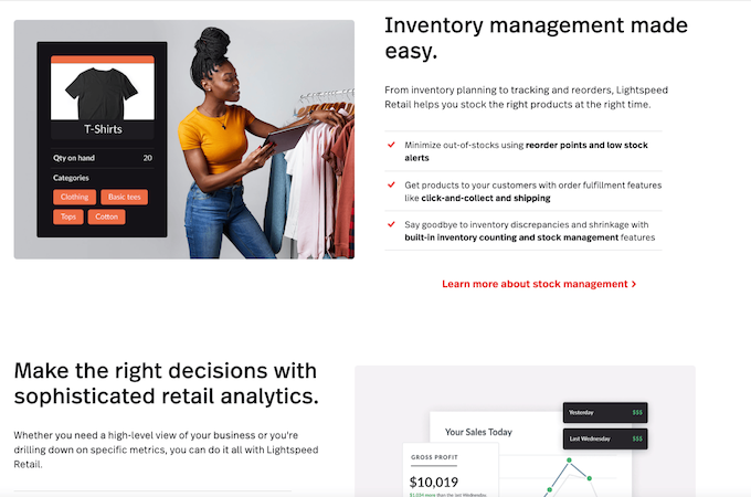 Screenshot of Lightspeed retail POS solution webpage - Inventory management made easy