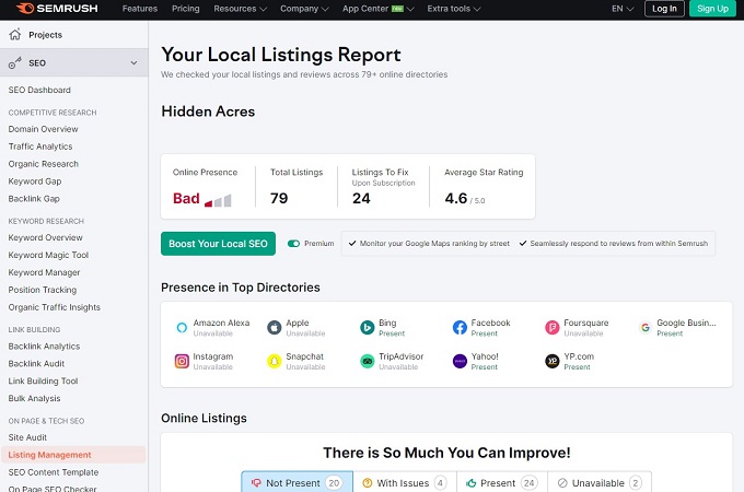 Semrush local SEO dashboard