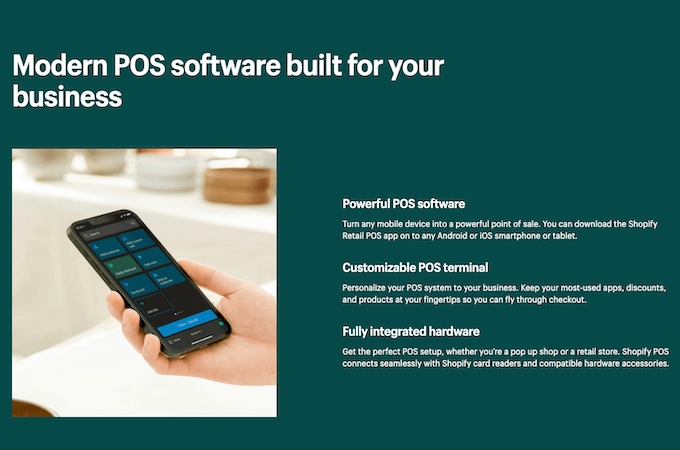 Screenshot of Shopify retail POS software webpage - Modern POS software built for your business