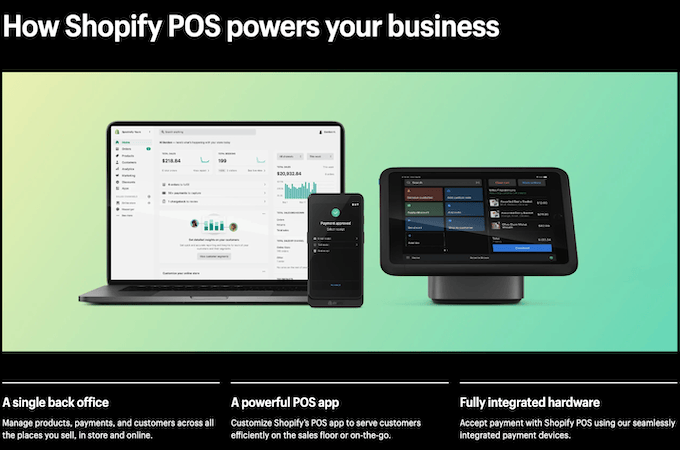 Screenshot of Shopify POS webpage - How Shopify POS powers your business