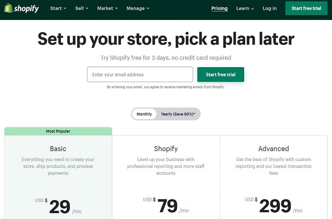 Shopify pricing plans