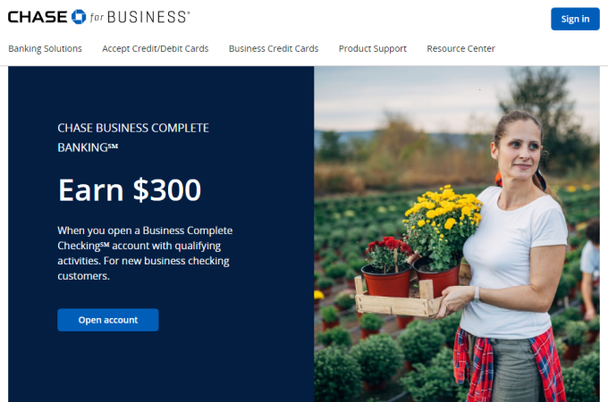 Chase Business Complete Banking home page.