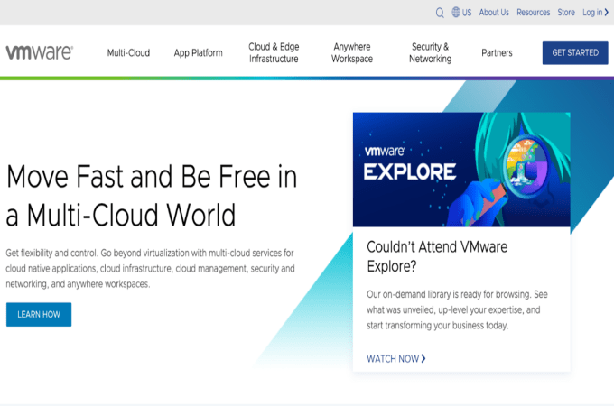 Screenshot of VMware homepage