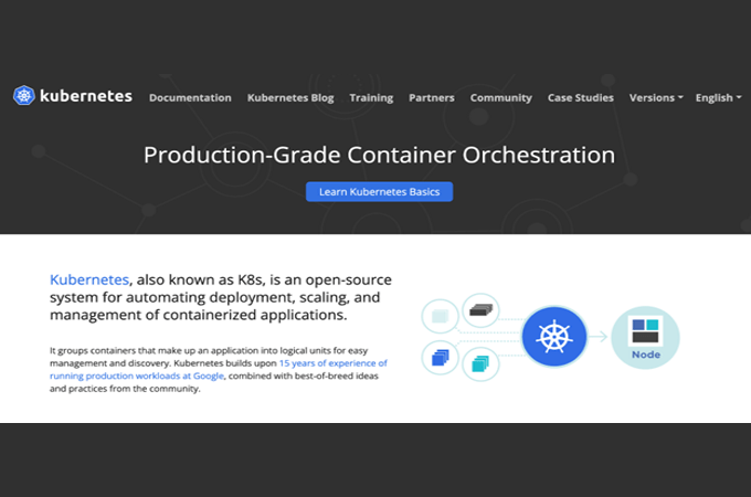 Screenshot of Kubernetes homepage