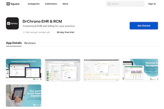 Screenshot of DrChrono EHR & RCM webpage.