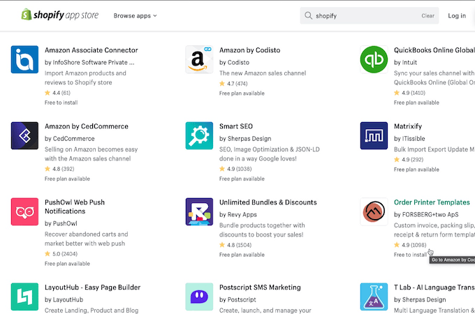 Shopify app store.