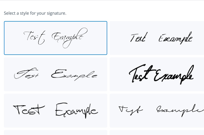 Screenshot of SignNow signature style options