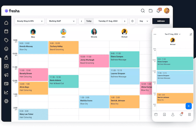 Screenshot of Fresha calendar tool.