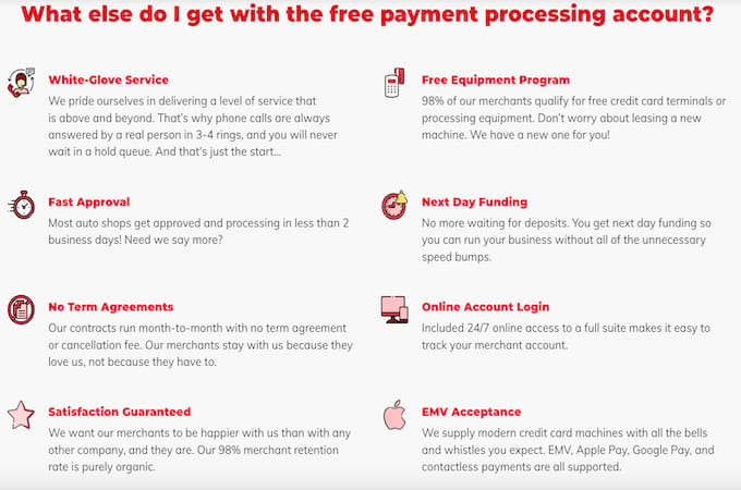Screenshot of Host Merchant Services free payment processing features described.