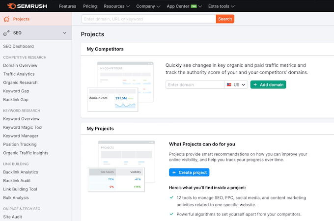 Semrush - Project dashboard