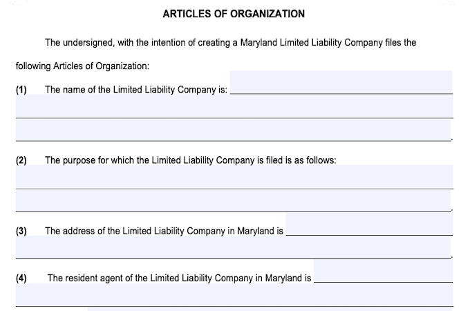 Maryland Articles of Organization form