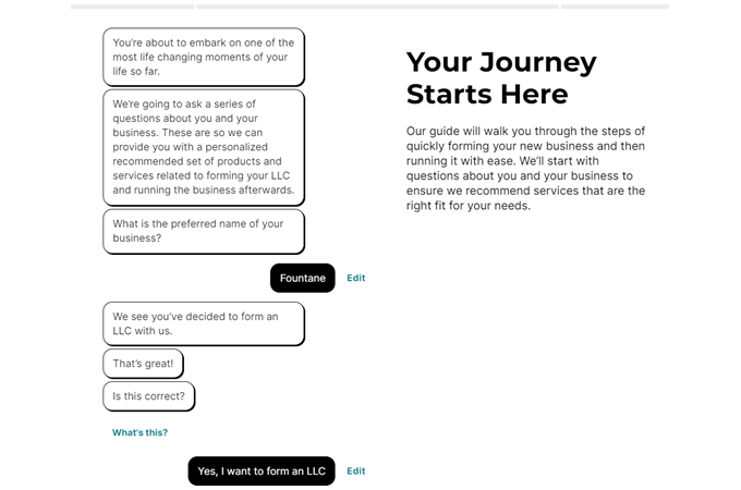 Screenshot of ZenBusiness questionnaire