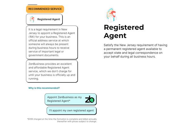 Screenshot demonstrating how to opt-in to ZenBusiness registered agent service