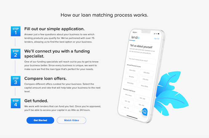 Screenshot from Lendio webpage explaining how their loan matching process works