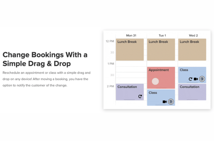 Screenshot of Vagaro's drag and drop calendar.