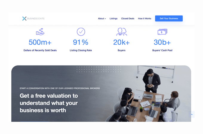 Screenshot of Business Exits homepage