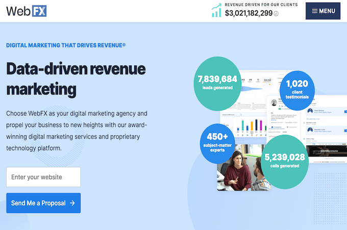 Screenshot of WebFX webpage for data-driven revenue marketing