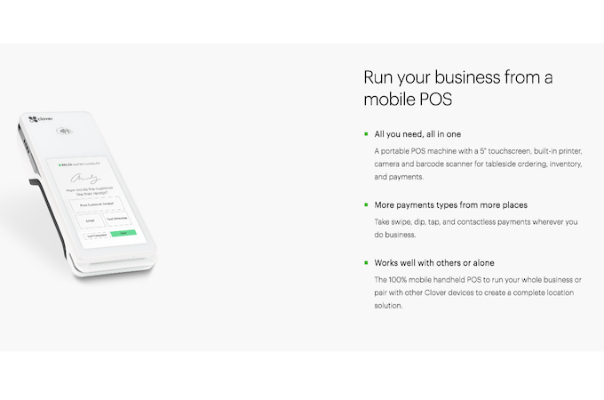 Screenshot of the Clover mobile POS hardware from web page.