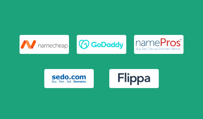 Company logos for our best domain auction sites reviews.
