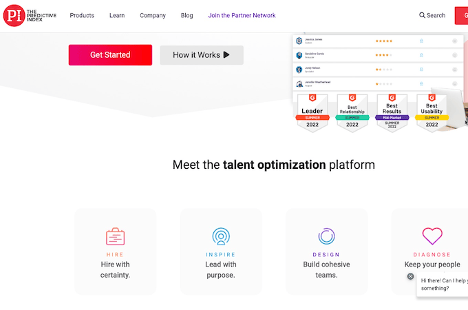 Screenshot of Predictive Index's features web page.