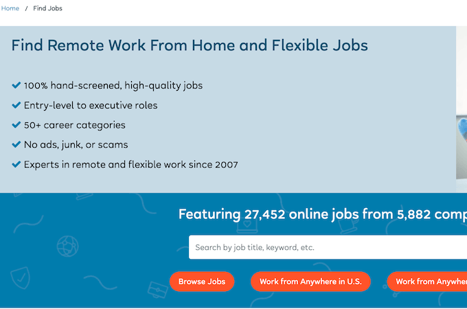 Screenshot of FlexJobs jobs web page.