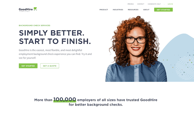 Screenshot of GoodHire's home page.