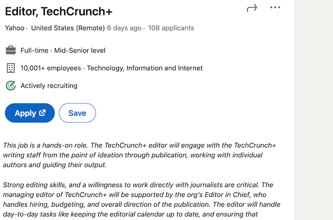 Screenshot of a job posting on LinkedIn