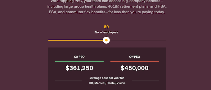 Screenshot of Rippling PEO's HR and benefits web page.