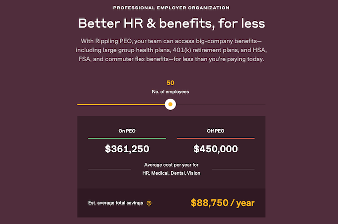 Screenshot of Rippling PEO's HR and benefits web page.