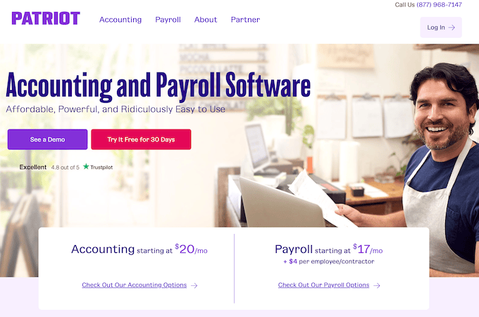 Screenshot of Patriot accounting and payroll software home page.