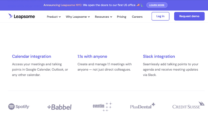 Screenshot from Leapsome's website showing various features of their software.