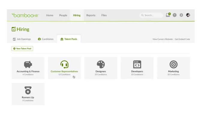Screenshot of BambooHr's talent pool feature.