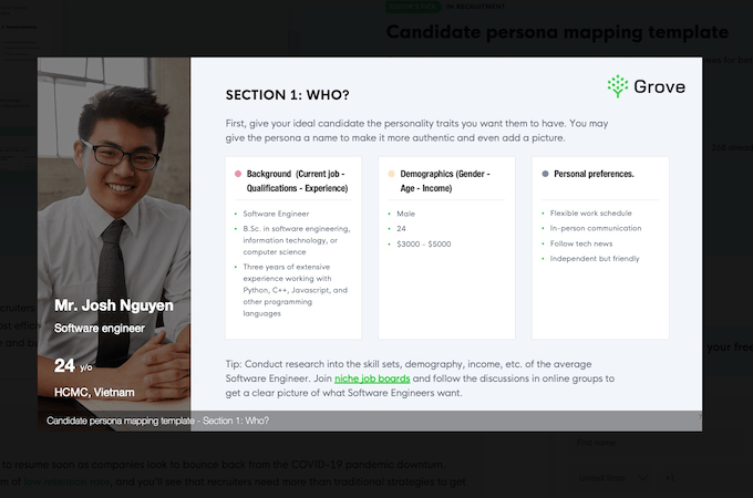 Screenshot of GroveHR's example candidate persona mapping template - section 1: who?