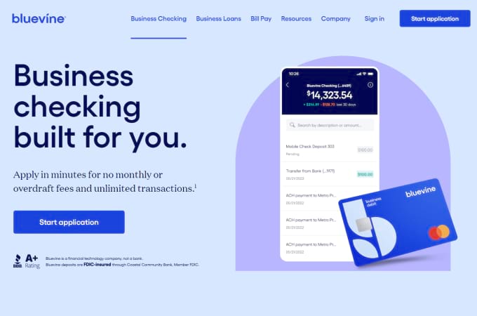 Bluevine business checking landing page.
